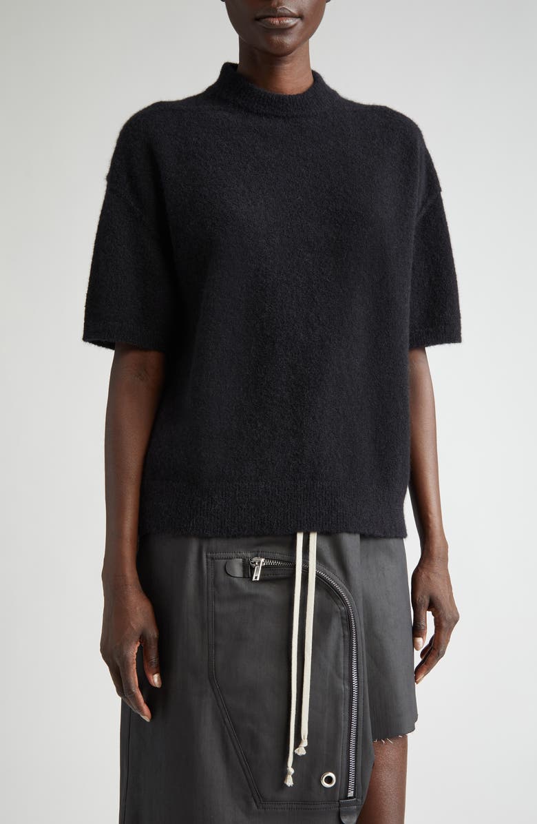 Rick Owens Tommy Short Sleeve Alpaca & Wool Blend Mock Neck Sweater, Main, color,