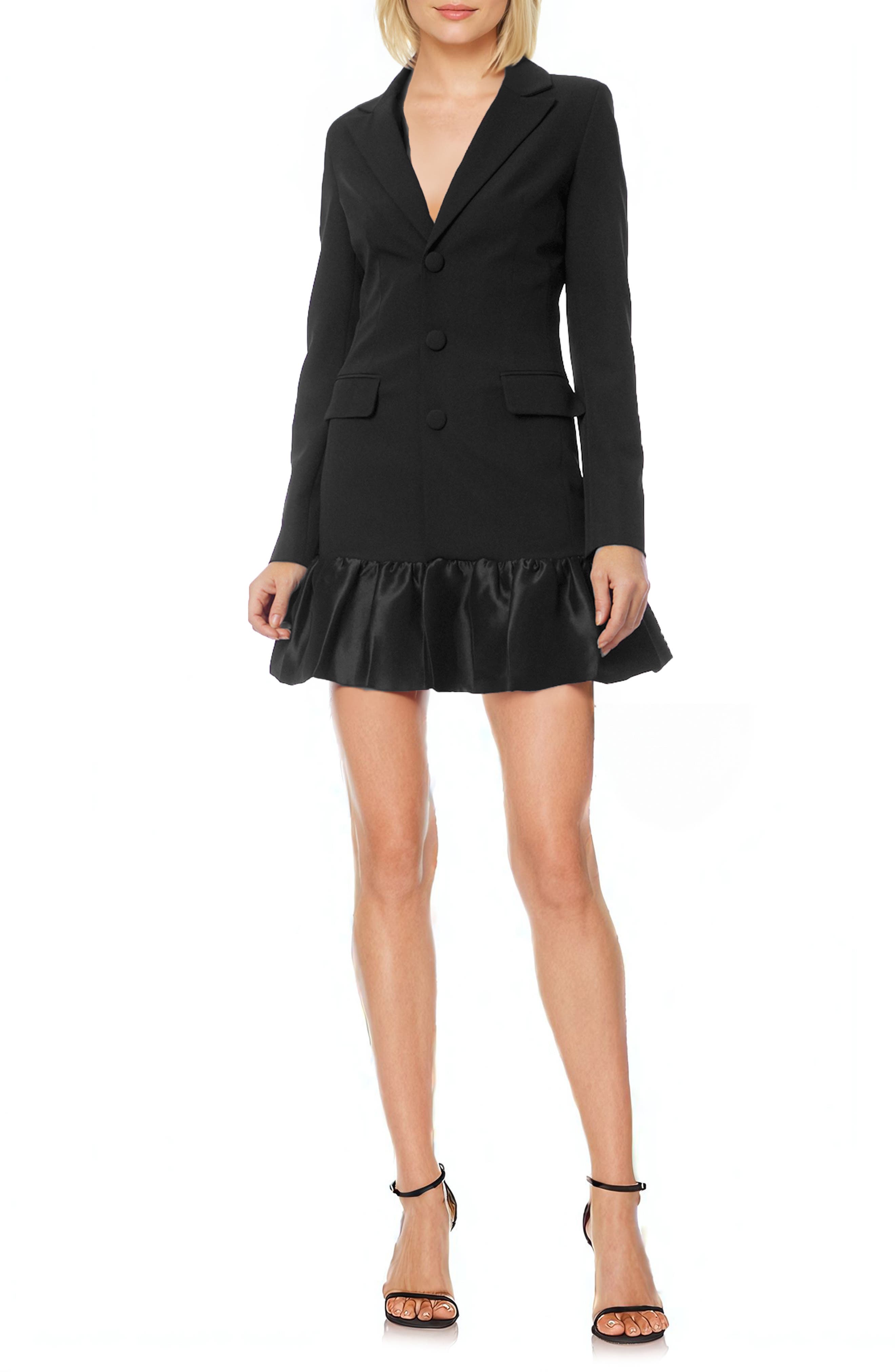 Jewel Badgley Mischka Long Sleeve Bubble Hem Coat Dress in Black 