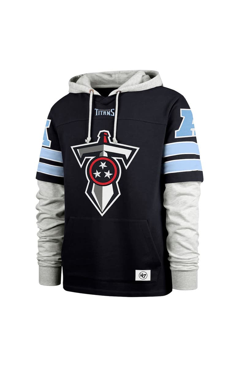 '47 Men's '47 Navy Tennessee Titans Double Header Blitz Cornerback Pullover Hoodie, Alternate, color, Navy