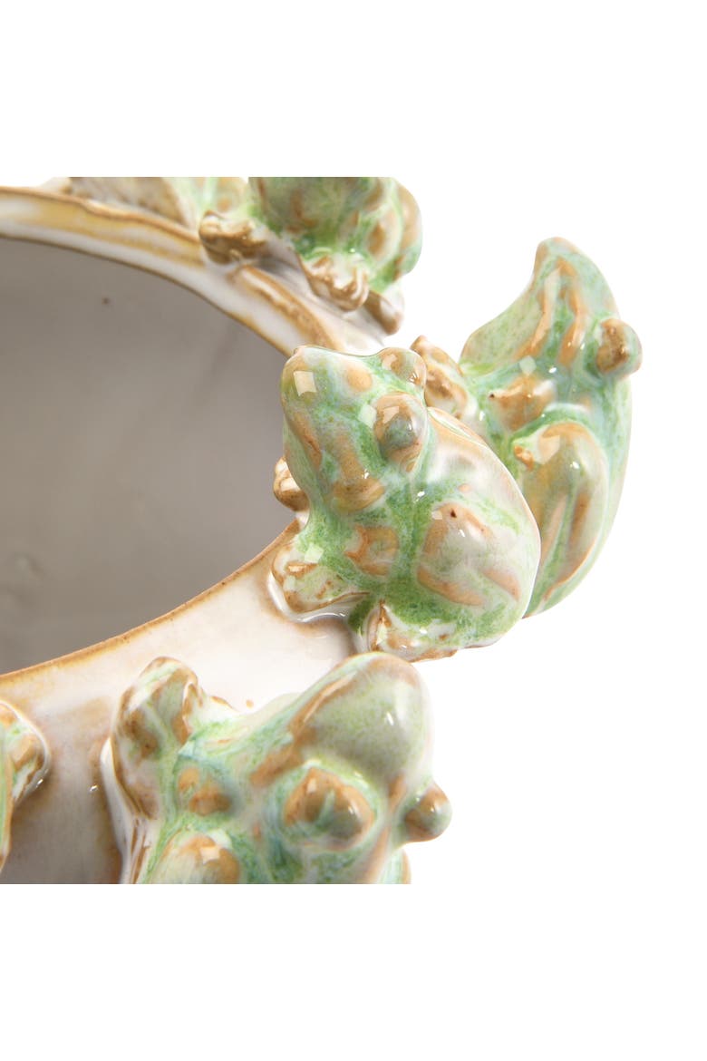 Planter with Frog Figurine Rim, Alternate, color, White