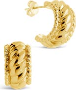 Sterling Forever Kalina Quilted Huggie Hoop Earrings