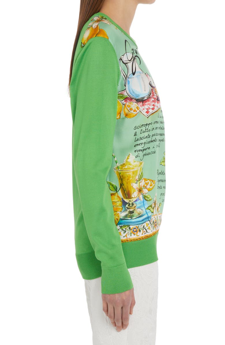 Dolce&Gabbana Lemon Granita Print Silk Sweater, Alternate, color, 