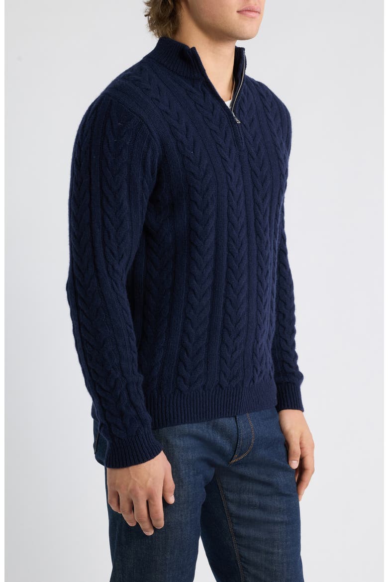 Crown Crafted Cable Quarter Zip Sweater, Alternate, color, NAVY
