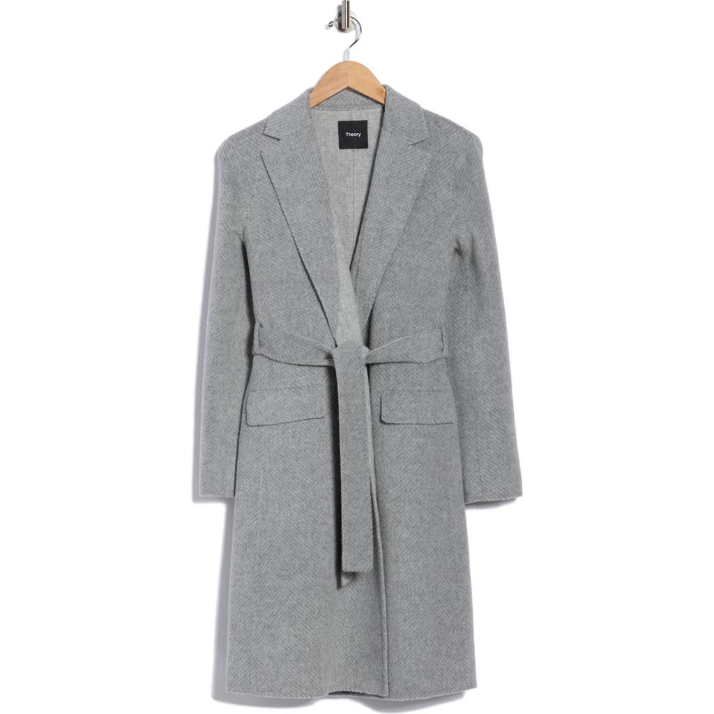 Theory Chevron Belted Wool Coat In Gray