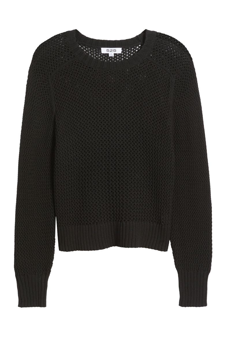 Margot Openwork Cotton Mesh Sweater, Alternate, color, BLACK