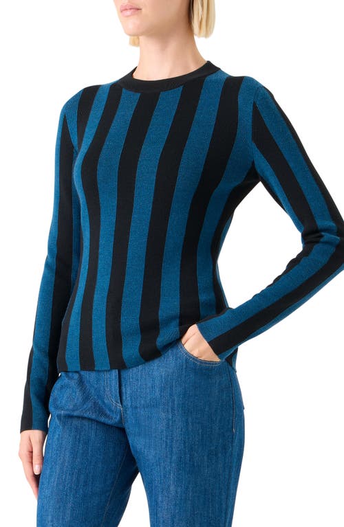 Akris Punto Vertical Stripe Virgin Wool Sweater In Blue