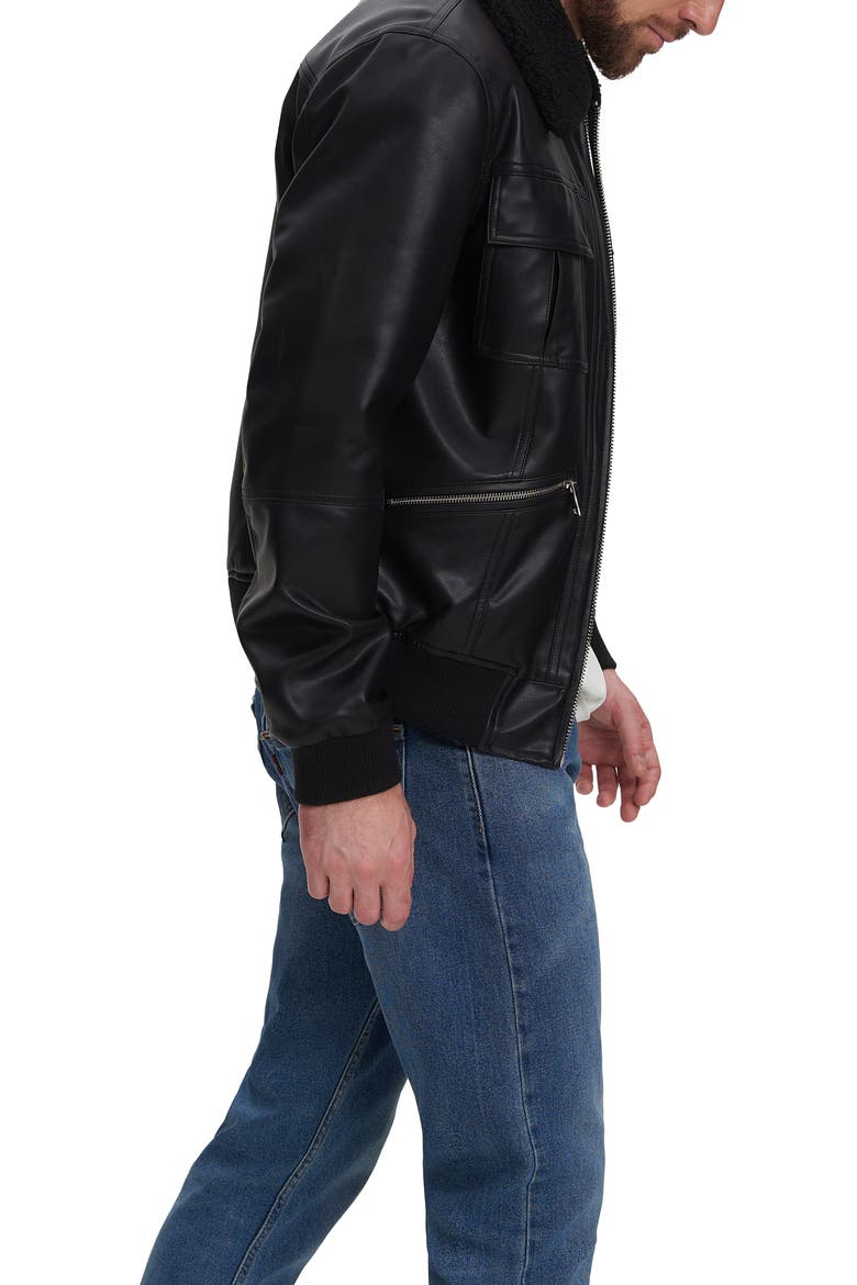 Kash Faux Shearling Collar Faux Leather Jacket, Alternate, color, BLACK