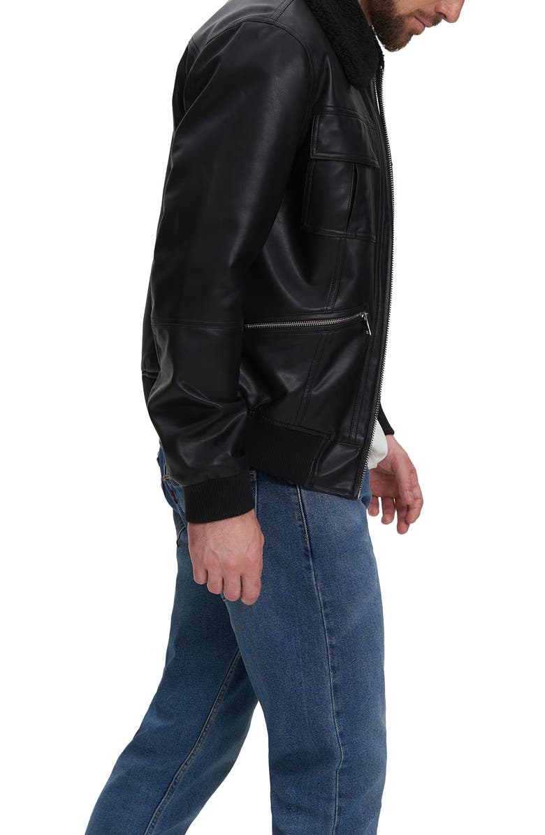 Noize Kash Faux Shearling Collar Faux Leather Jacket, Alternate, color, Black