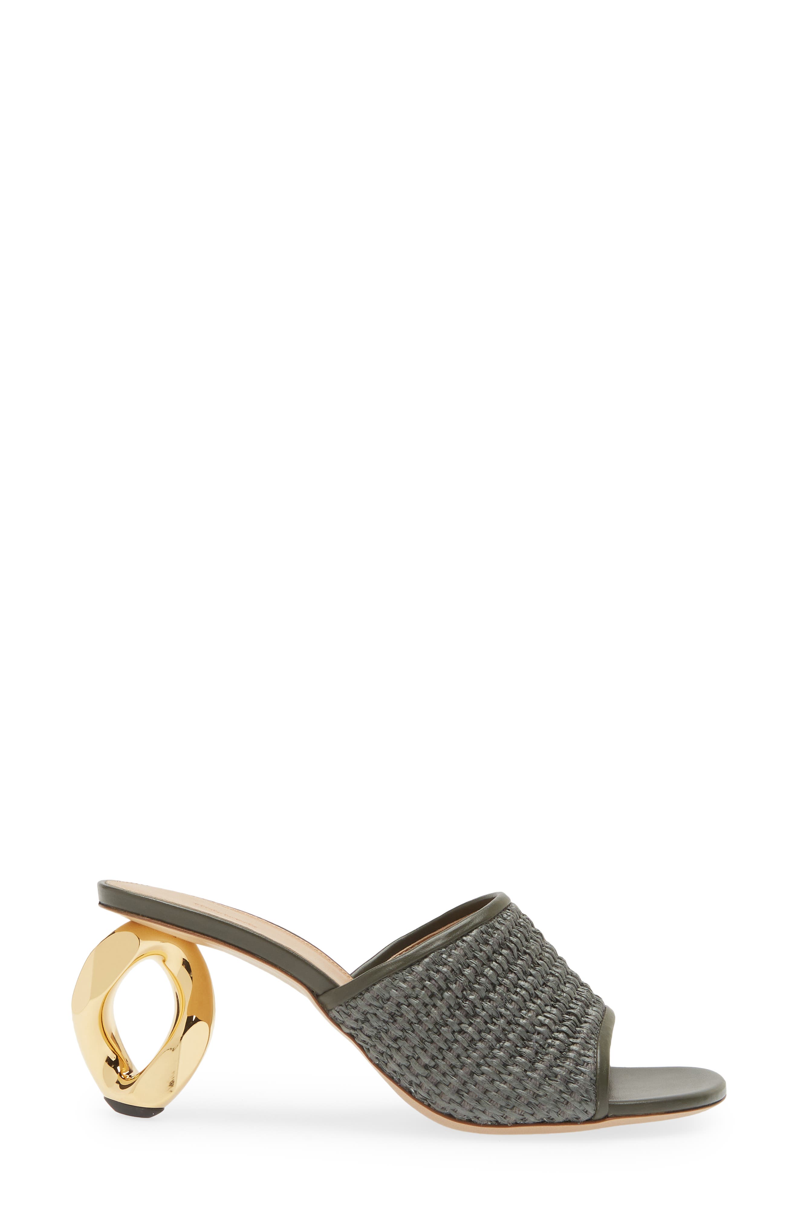 JW Anderson Chain Heel Raffia Slide Sandal, Alternate, color, 
