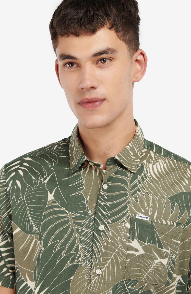 Barbour Cornwall Leaf Print Short Sleeve Button-Up Shirt, Alternate, color, Olive