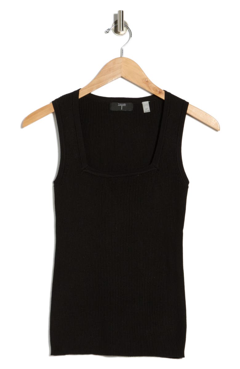 T Tahari Square Neck Tank, Main, color, Black