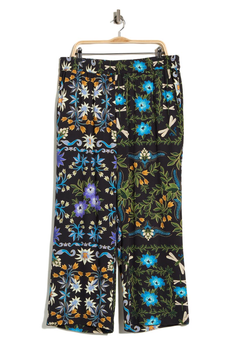 Print Woven Pants, Main, color, BLACK MULTI FLORAL LEAF