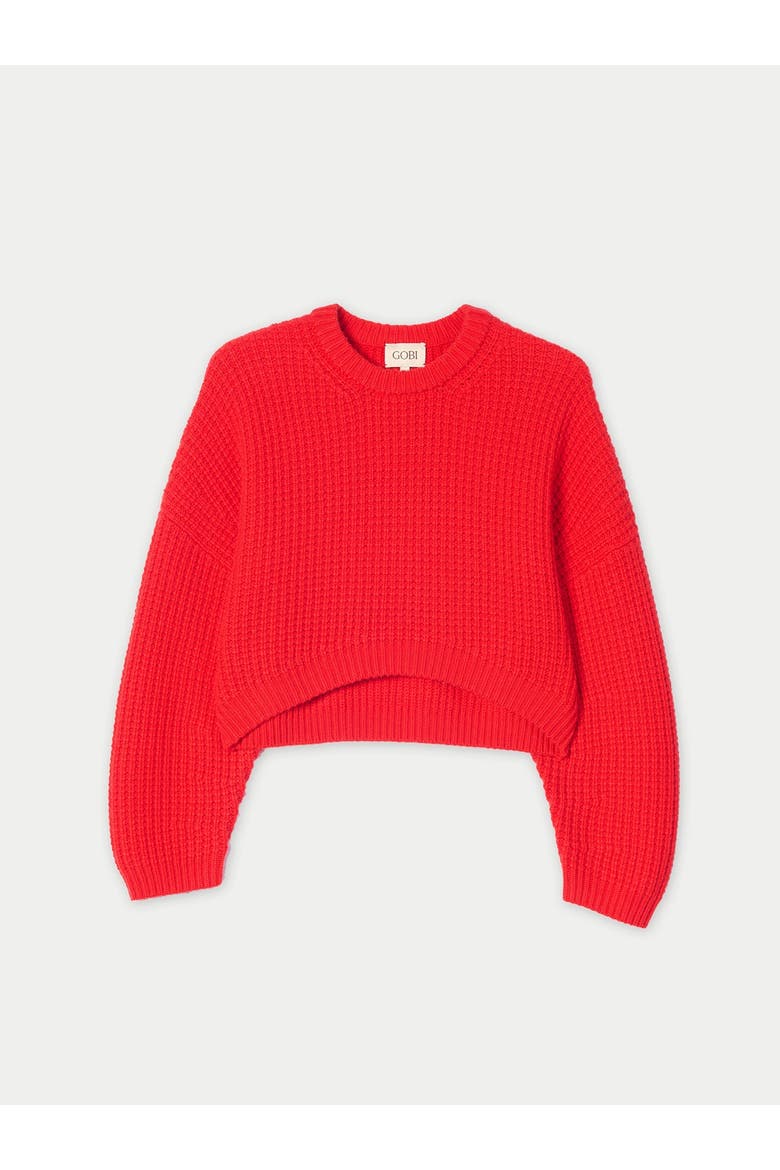 Oval-Sleeve Cropped Cashmere Sweater, Main, color, fiery red