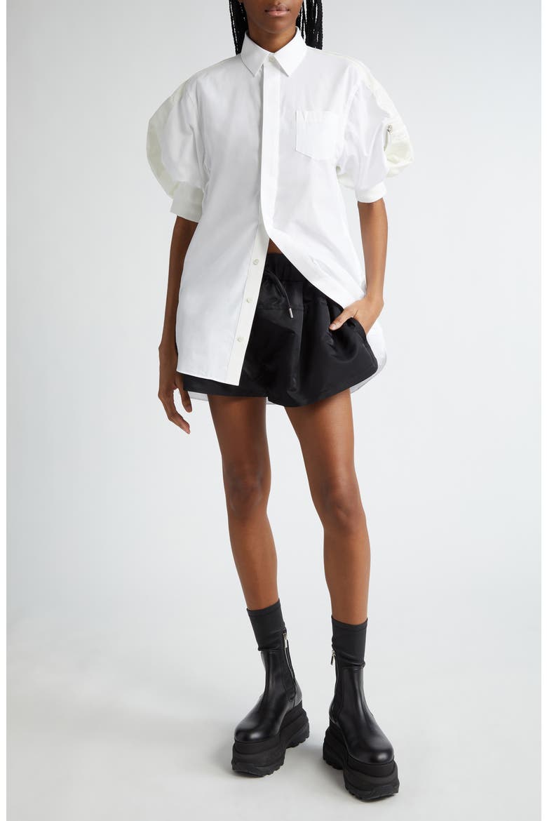 Puff Sleeve Poplin Button-Up Shirt, Alternate, color, WHITE