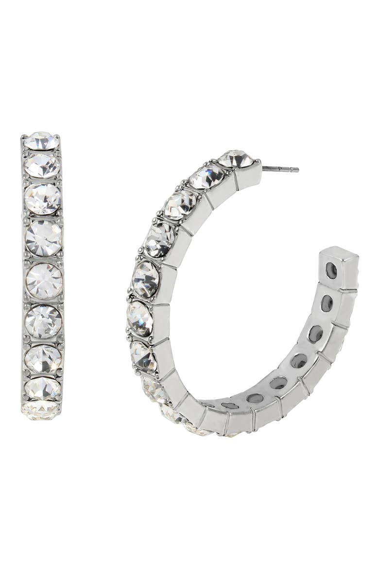 Crystal Hoop Earrings, Main, color, RHODIUM