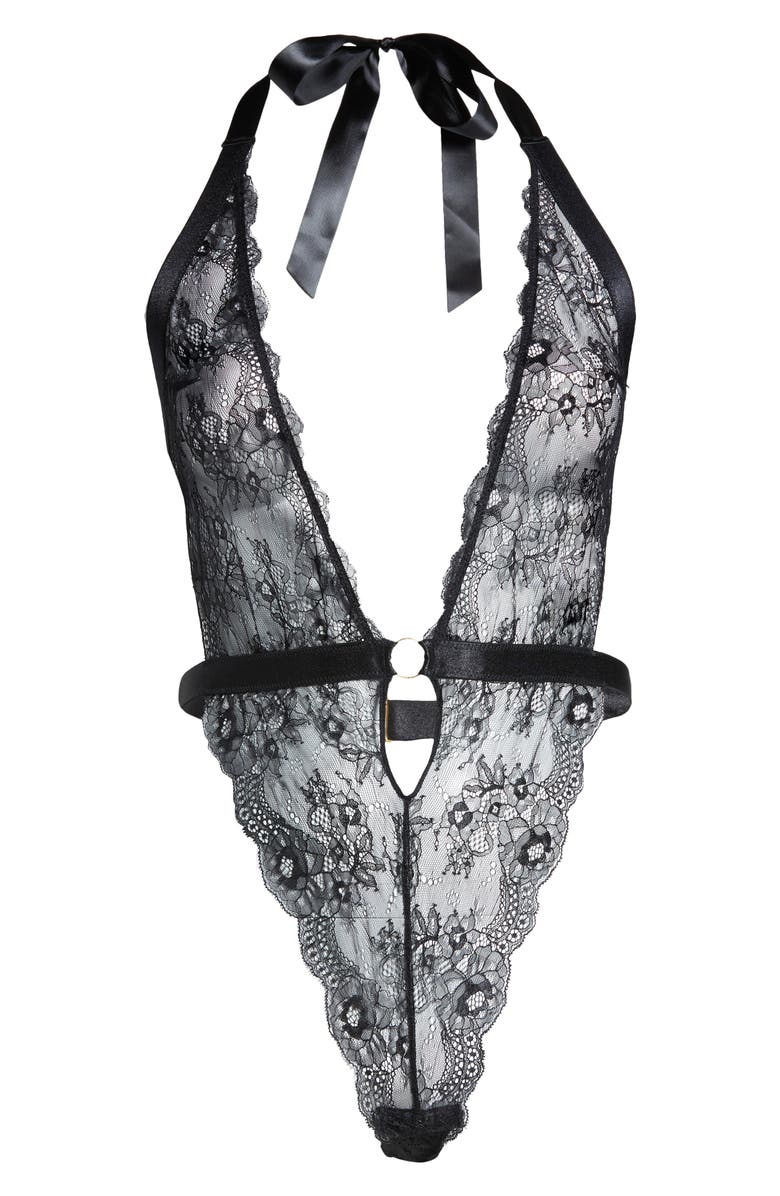 Oh La La Cheri Amerie Open Back Lace Teddy with Garter Straps, Alternate, color, 