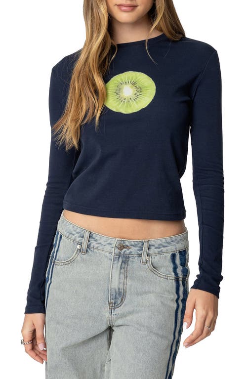 Edikted Kiwi Long Sleeve Graphic T-shirt In Navy