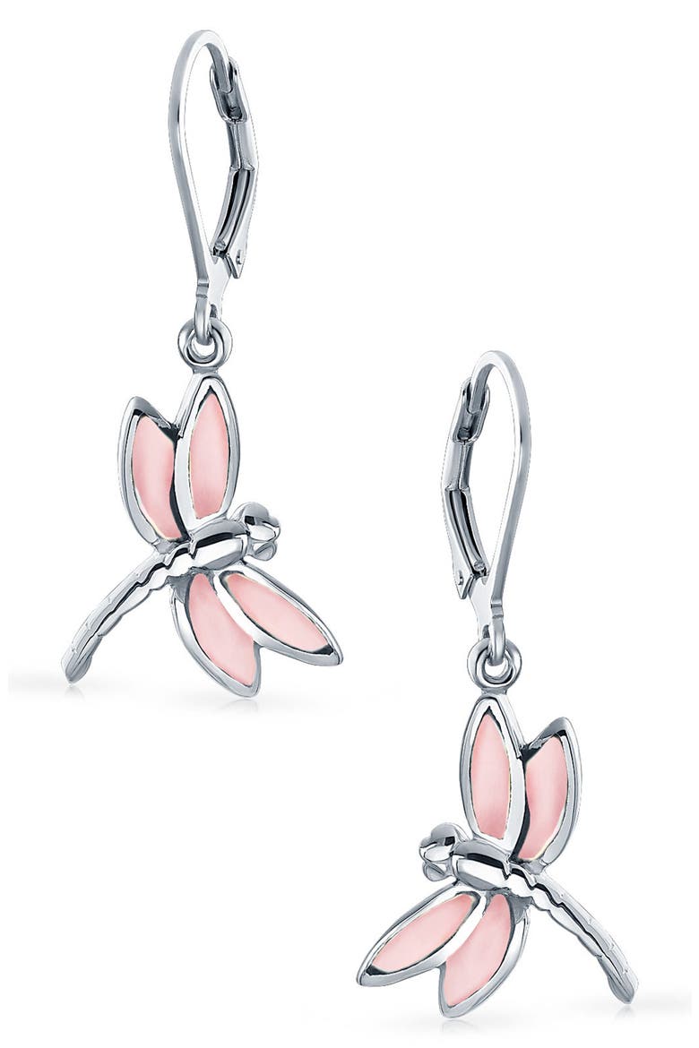 Dragonfly Drop Earrings, Alternate, color, PINK