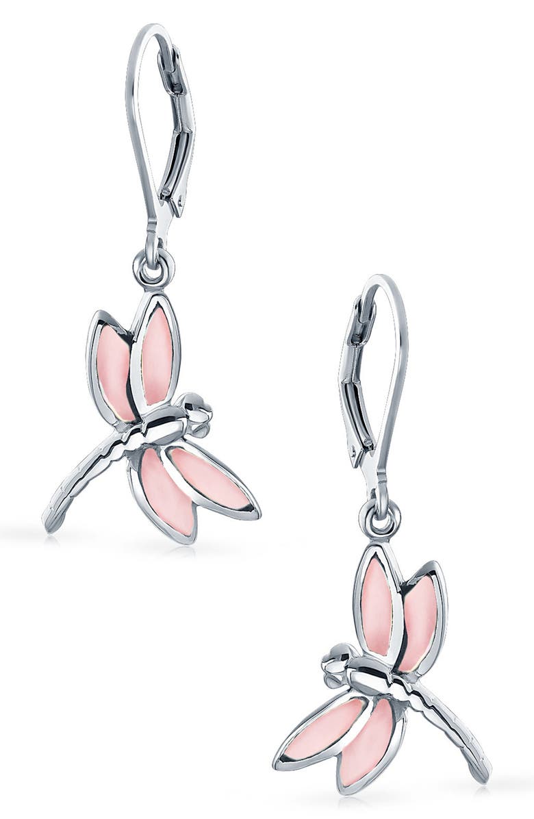 BLING JEWELRY Dragonfly Drop Earrings, Alternate, color, Pink