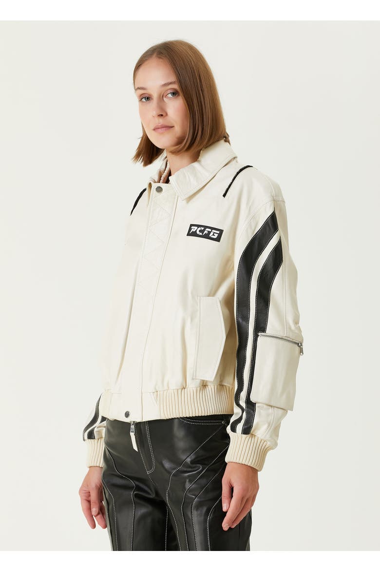 Boomerang Biker Leather Jacket, Alternate, color, Beige