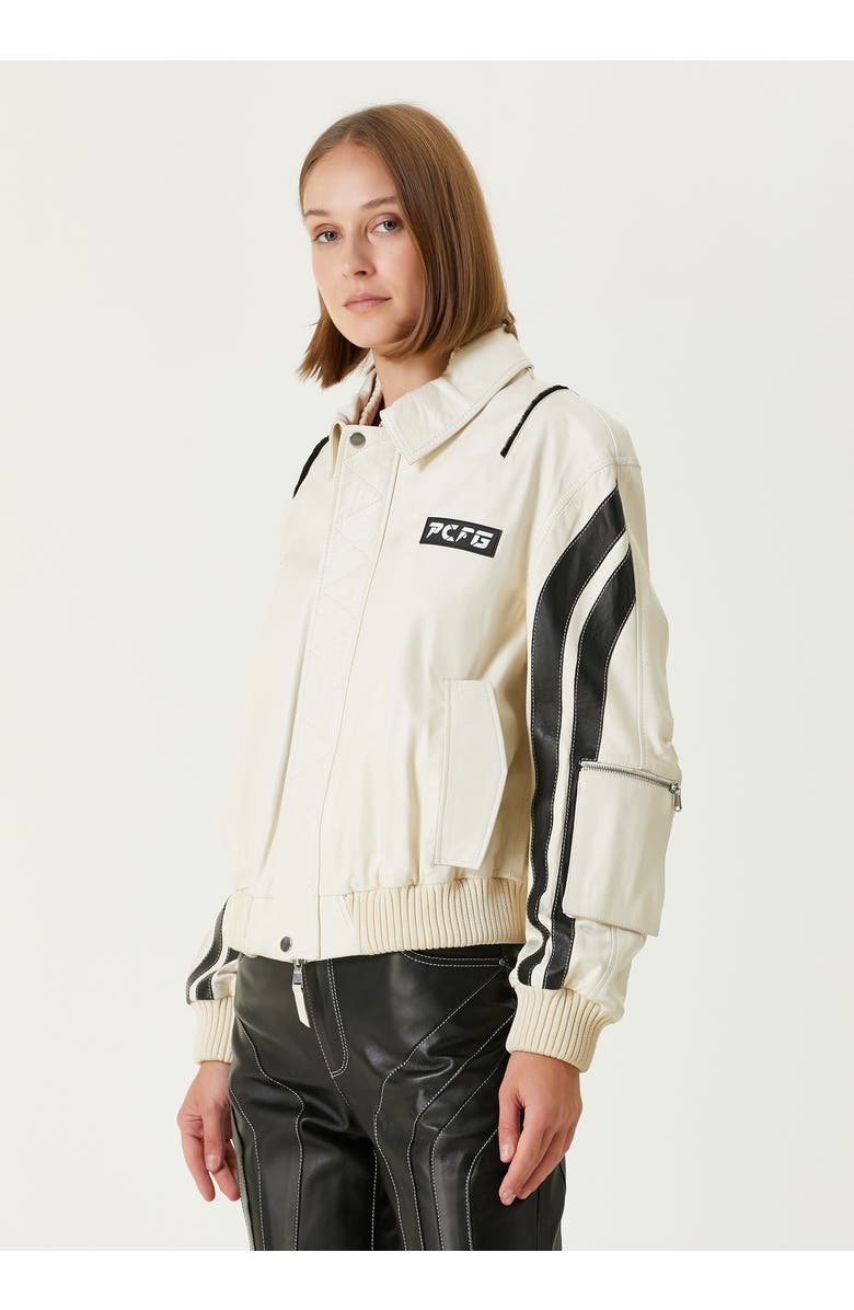 PCFG Boomerang Biker Leather Jacket, Alternate, color, Beige