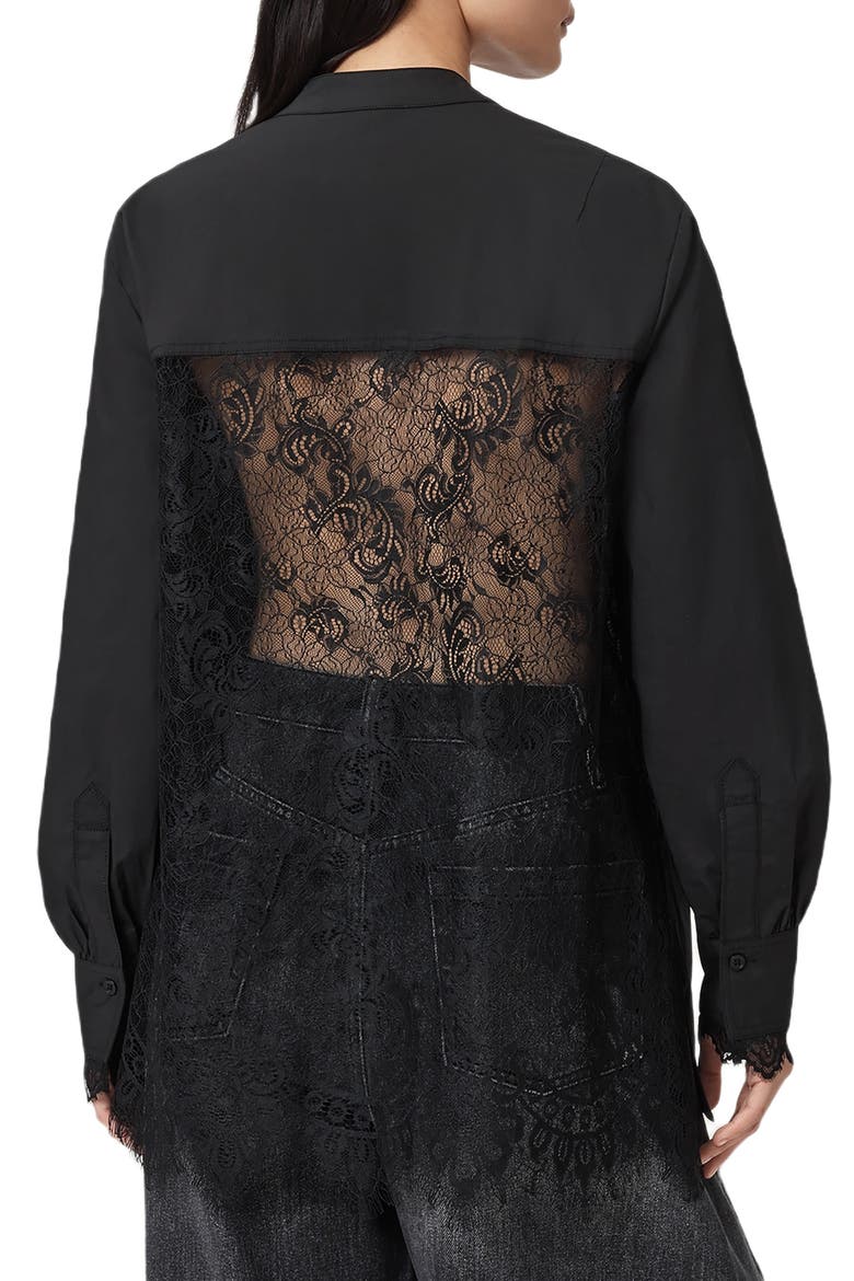 Ethel Lace Trim Long Sleeve Woven Shirt, Alternate, color, BLACK