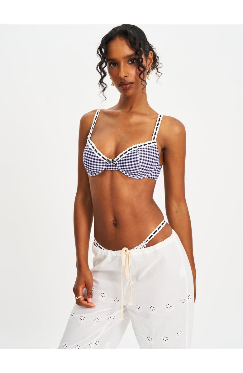 Miss Circle Geneva Gingham Lace Decoration Bikini Top, Alternate, color, Black