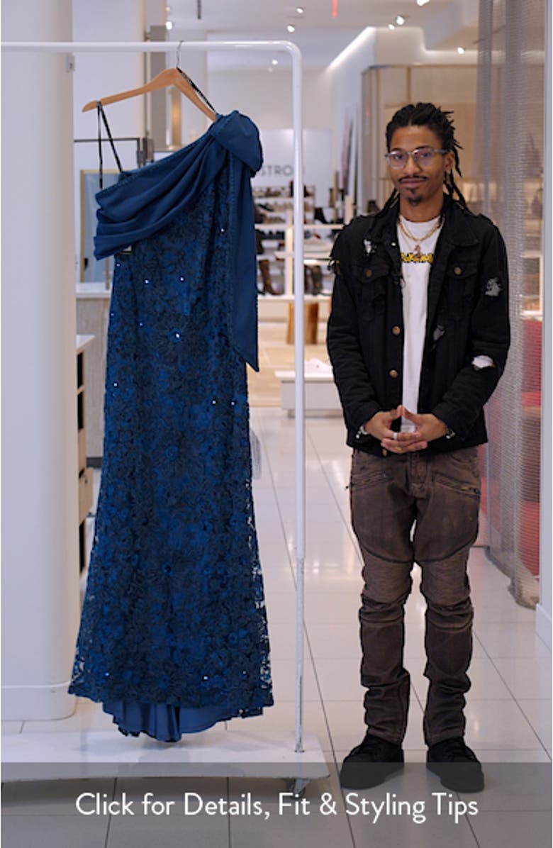 Beaded Floral One-Shoulder Gown, sales video thumbnail