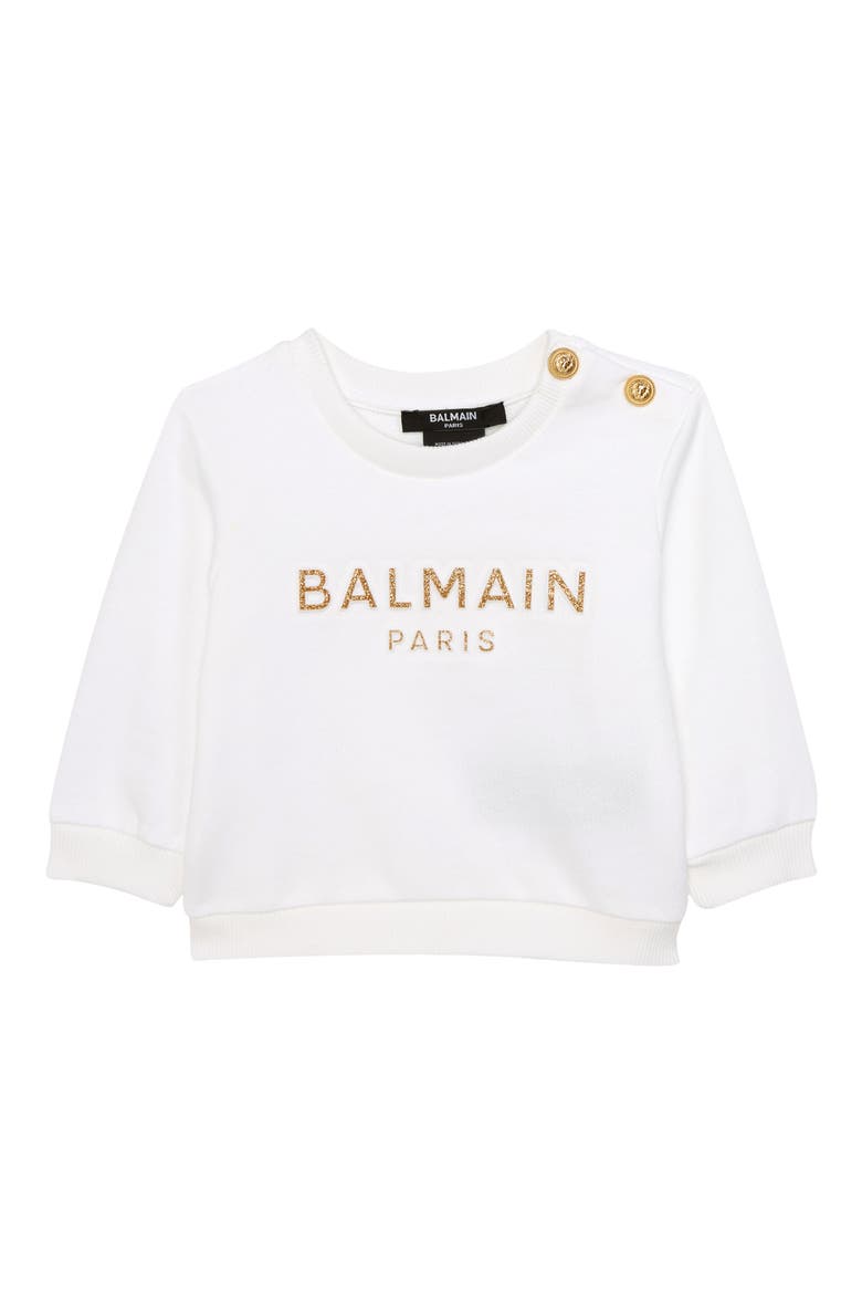 Glitter Logo Cotton Sweatshirt, Main, color, 100OR WHT/ GOLD