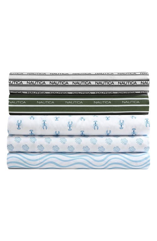 Nautica Lineary Waves Print Microfiber Sheet Set In Blue
