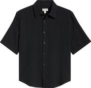 Open Edit Dune Oversize Short Sleeve Jacquard Button-Up Shirt