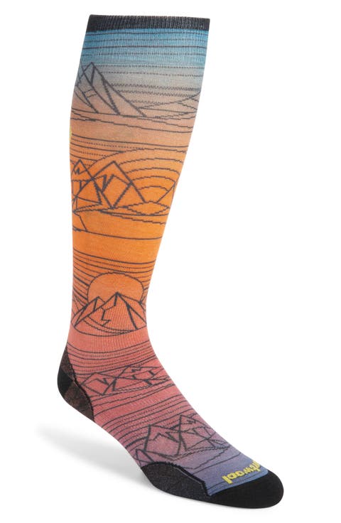 Targeted Cushioning Geo Peaks Print Over the Calf Ski Socks