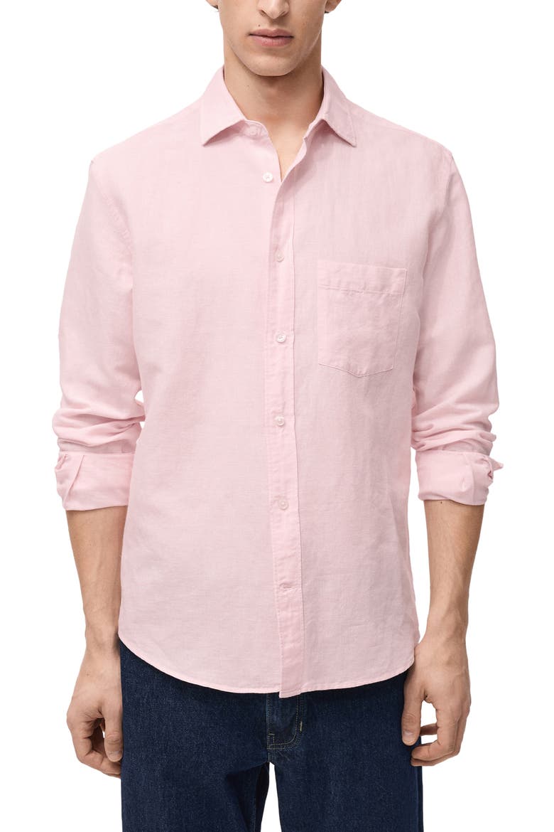 Classic Fit Linen & Cotton Button-Up Shirt, Main, color, PASTEL PINK