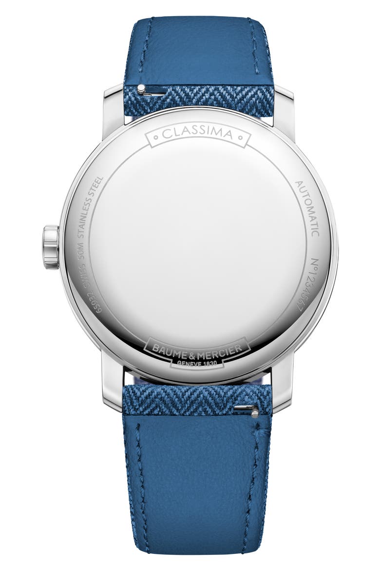 Classima Automatic Canvas Strap Watch, 42 mm, Alternate, color, BLUE/ WHITE