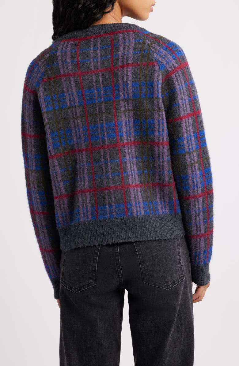 Damson Madder Minah Brushed Check Merino Wool Zip Cardigan, Alternate, color, Grey Multi