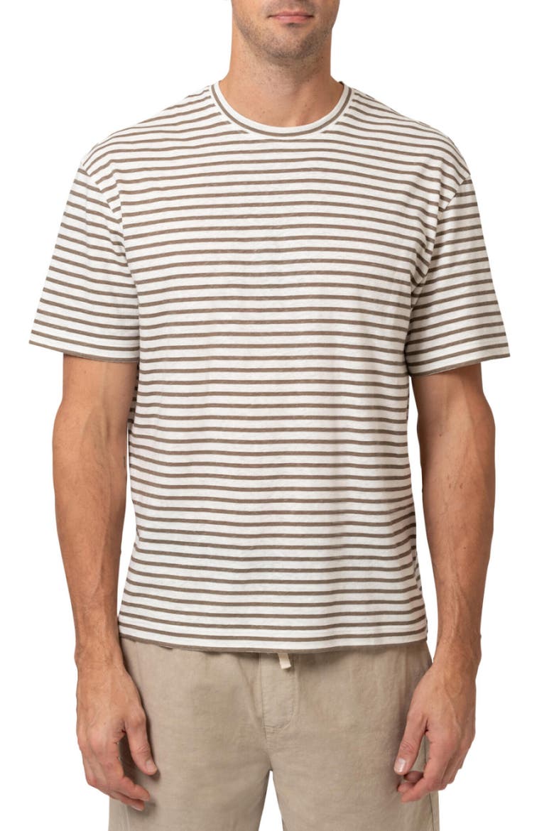Stripe Cotton & Linen T-Shirt, Main, color, BRINDLE