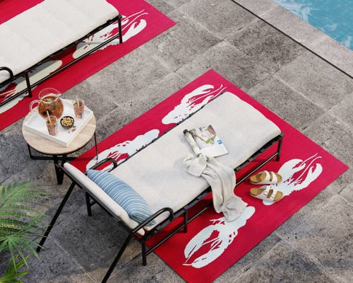 Mad Mats Four Lobster Red & Aqua In Multi