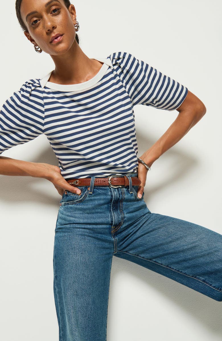 Nation LTD Deana Stripe Envelope Neck Organic Cotton T-Shirt, Alternate, color, Country Stripe