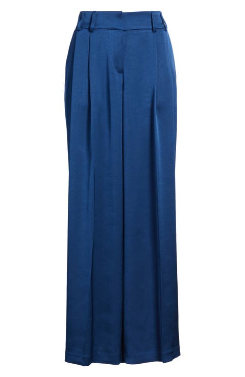 Pleated Wide Leg Satin Pants