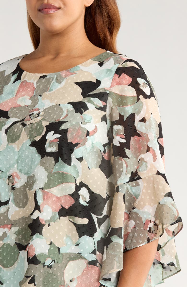 KASPER Clip Dot Ruffle Sleeve Top, Alternate, color, 