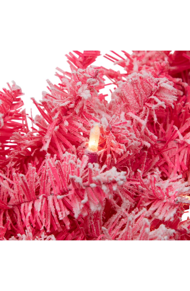 Northlight Pre-Lit Flocked Pink Artificial Christmas Wreath - 36 Inch, Clear Lights, Alternate, color, Pink