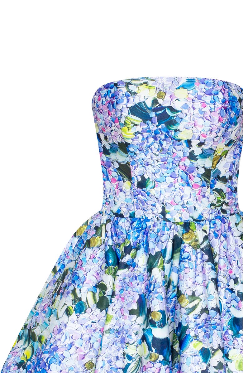 Milla Fitted Corset A-Line Mini Dress in Hydrangea Print for Cocktail Events, Alternate, color, Hydrangea