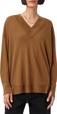 AllSaints Bern Paneled V-Neck Merino Wool Sweater