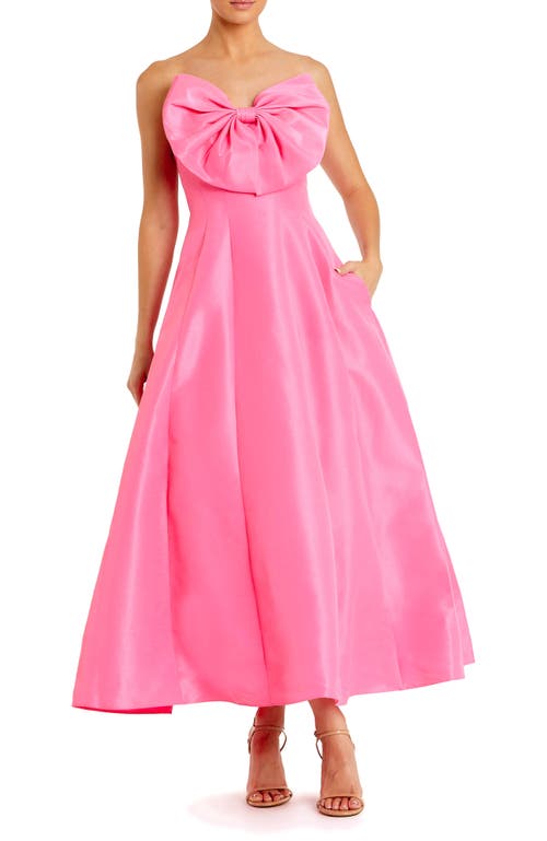 Shop Mac Duggal Strapless A-line Tea Length Statement Bow Midi Dress In Candy Pink