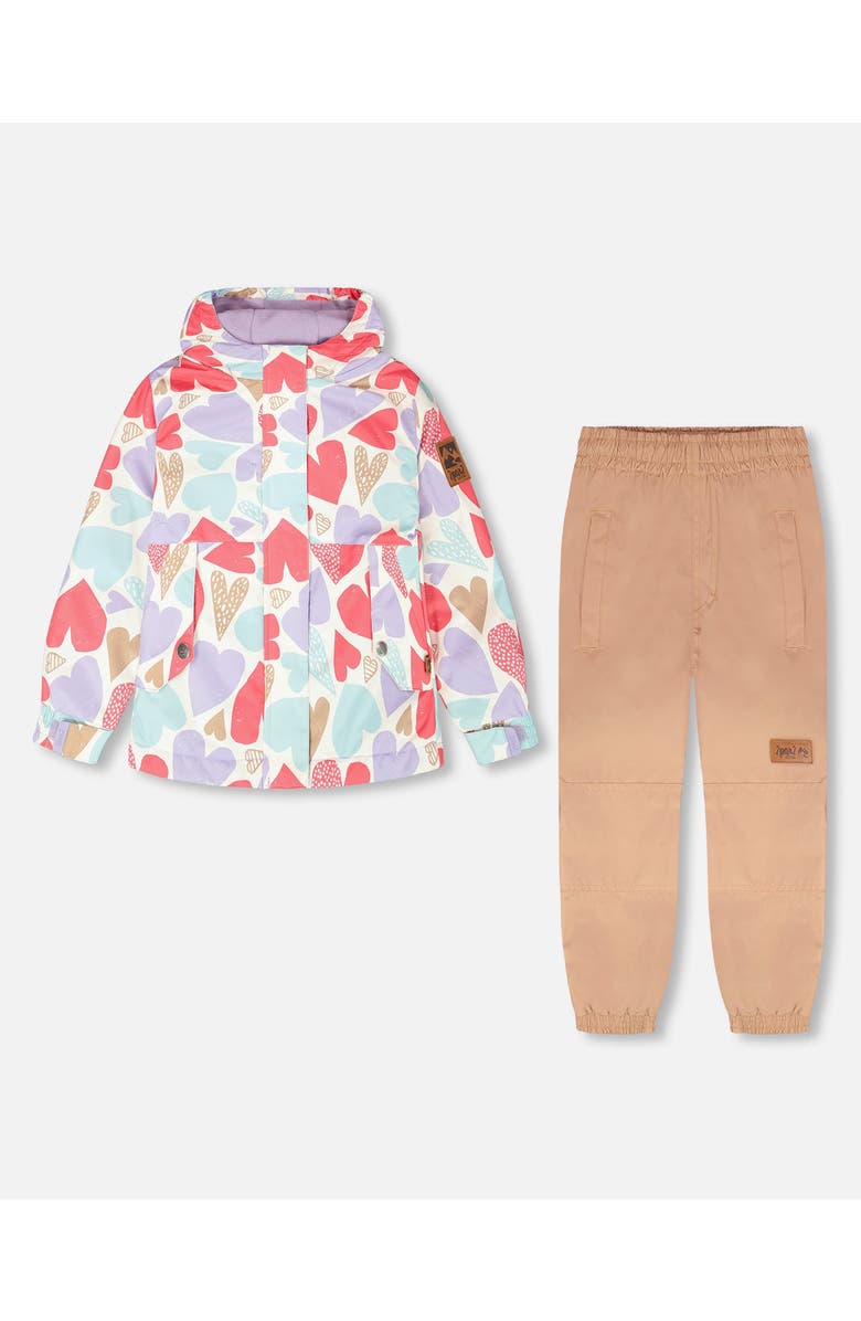 Deux par Deux Two-Piece Mid-Season Heart Outerwear Set, Main, color, White Heart Print