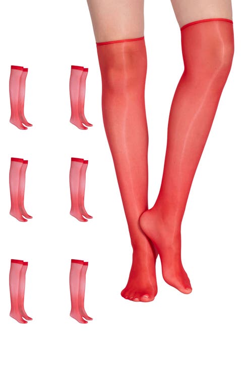 6-Pair Pack Colored Fashion Sheer Knee High Stockings