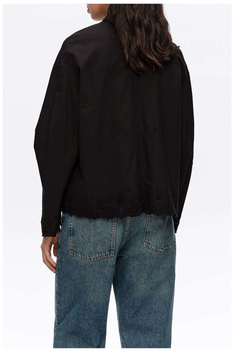 Embroidered Cotton-Linen Jacket, Alternate, color, BLACK