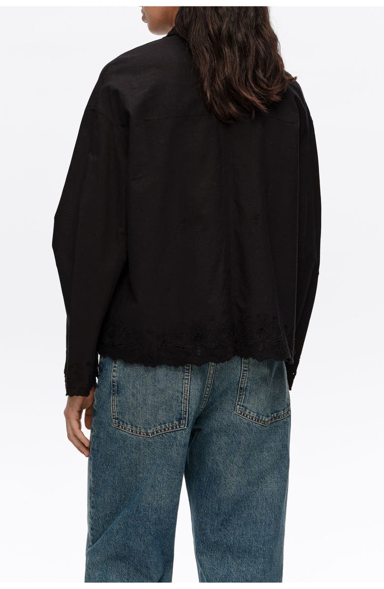 Bimba y Lola Embroidered Cotton-Linen Jacket, Alternate, color, Black