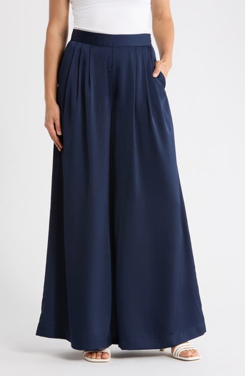 Pleated Front Wide Leg Pants