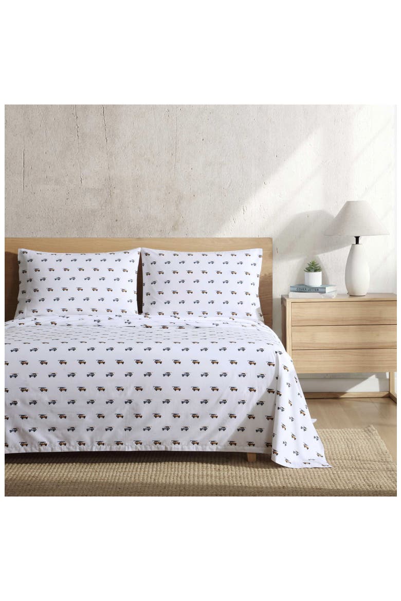 Out to the Beach 200 Thread Count Cotton Percale Sheet Set, Alternate, color, SKY/ ORANGE